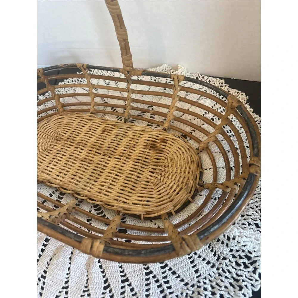 VTG Bentwood Bamboo Reed Gathering Basket Wicker Garden Trug Rattan BOHO Decor